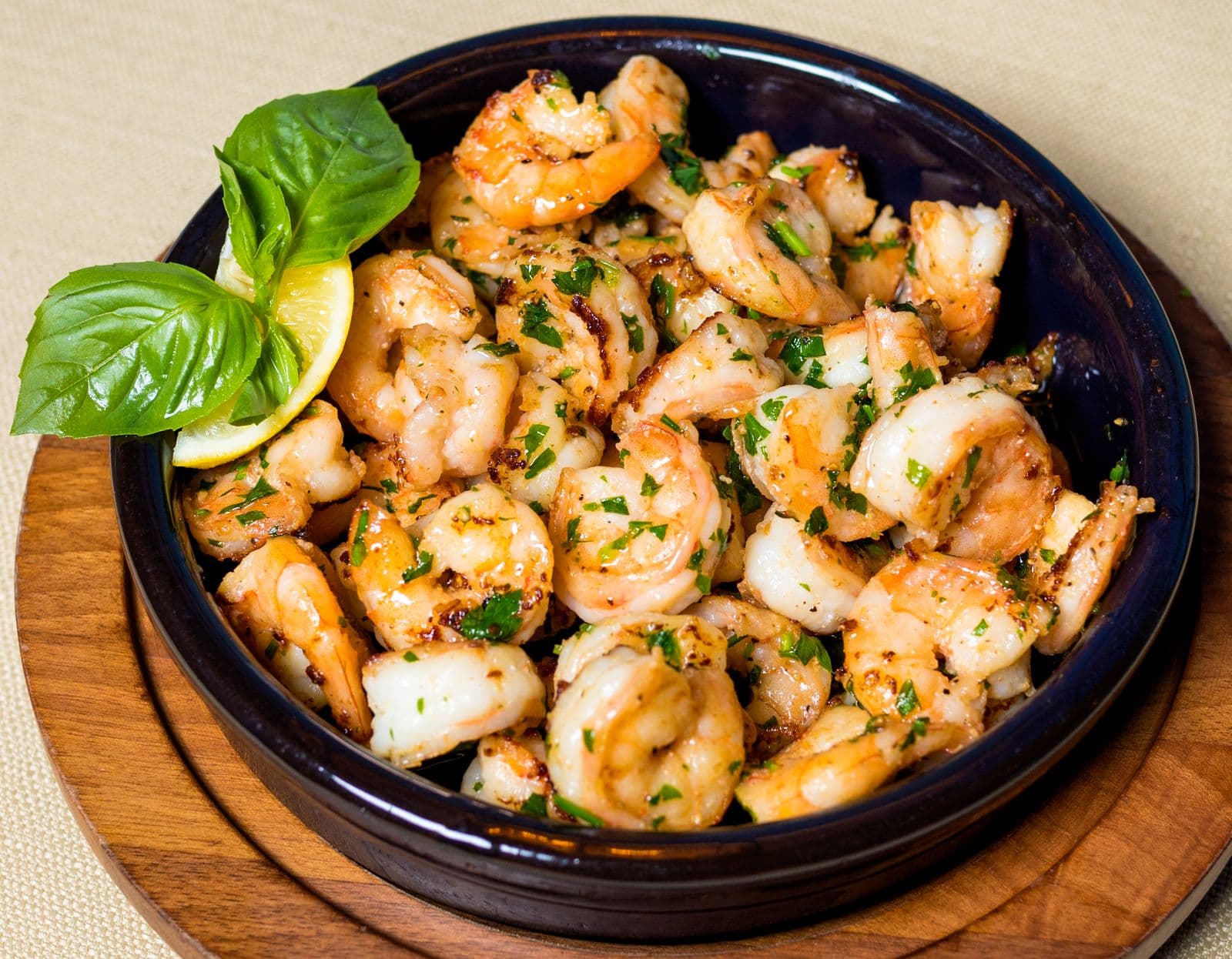 Garlic-herb sauteed shrimp with fresh basil